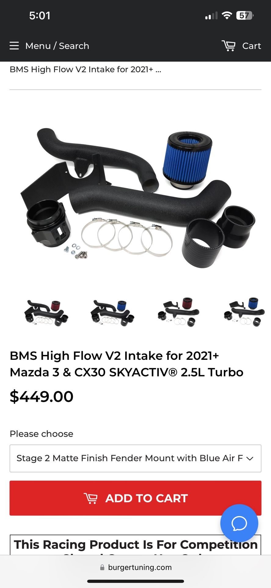 Burger Motorsports High Flow V2 Intake for 2021+ Mazda 3 & CX30 SKYACTIV® 2.5L Turbo