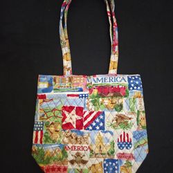 Quilted Shoulder Bag 'The Beautiful America' Patriotic Theme 100% Cotton