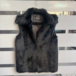 Adrienne Landau Black Genuine Rabbit Fur Vest Size S