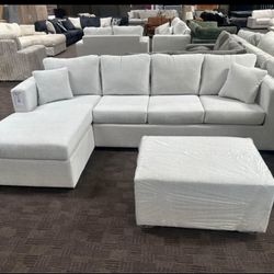 Gray 2 Piece Sectional w Ottoman 