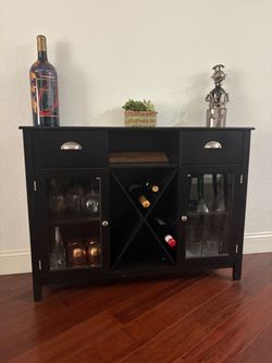 Buffet table with wine and glass storage(black)