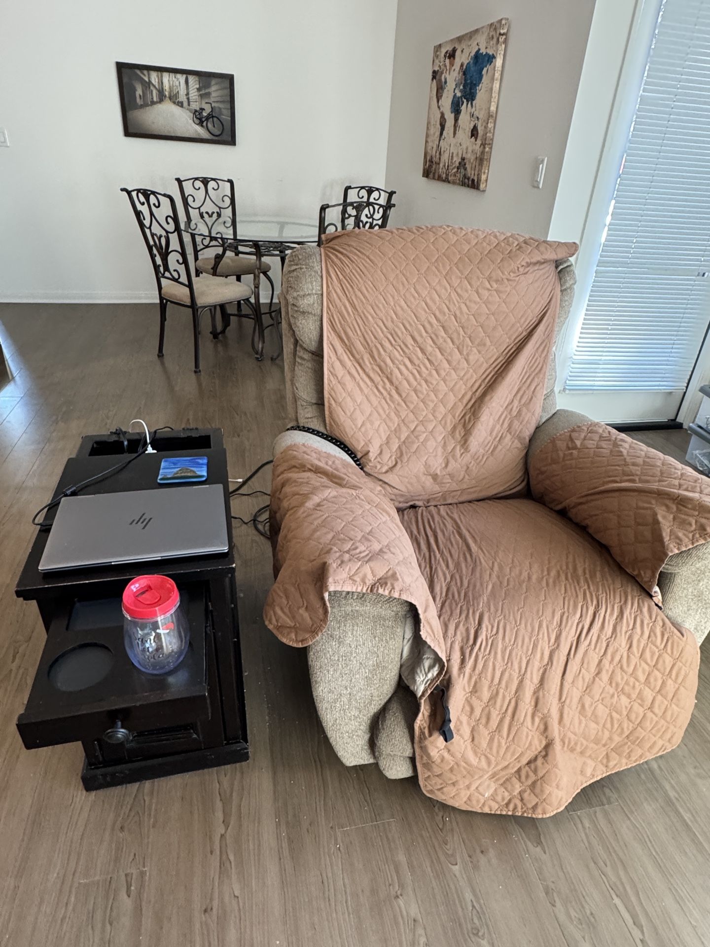 End Table with Charging Port For Electronics And Drink Holder