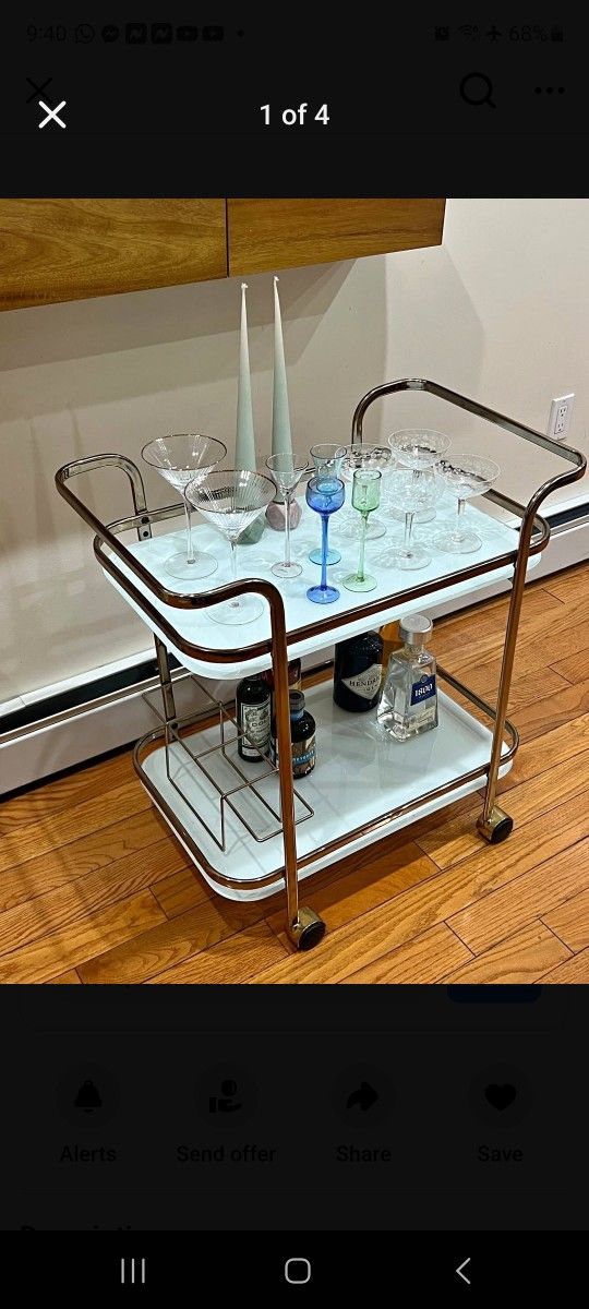 Rolling Gold Rose Bar Cart