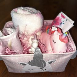 Unicorn Themed Baby Girl Gift Basket 