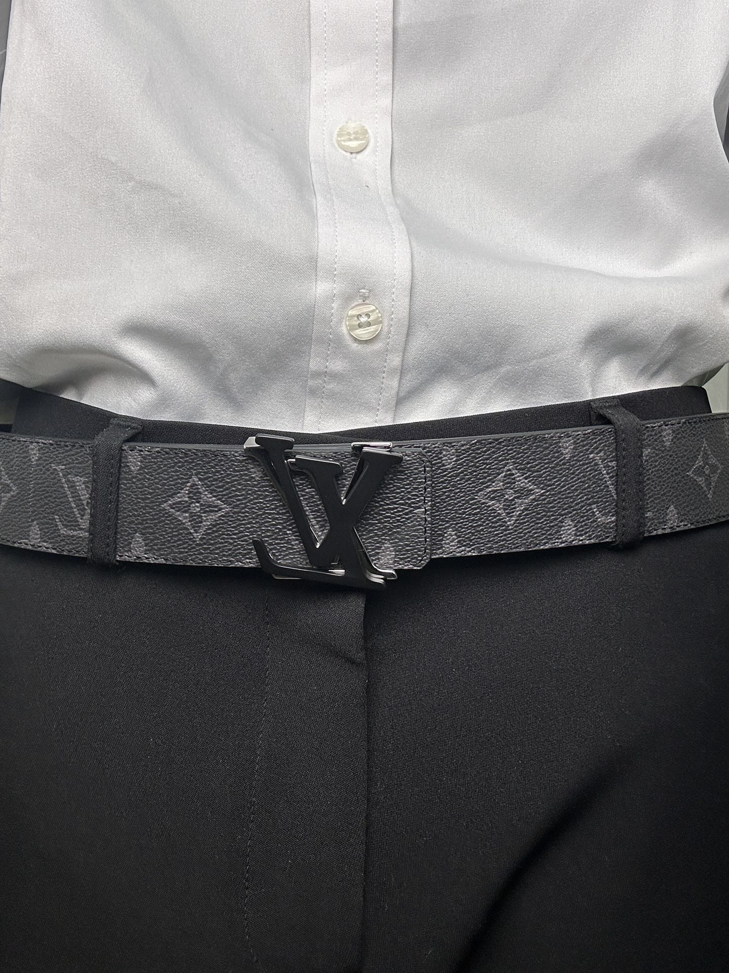 Louis Vuitton Belt LV Pattern Black and Silver Buckle