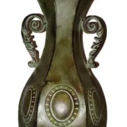 Vintage Tall Olive Green Metal Decorative Vase