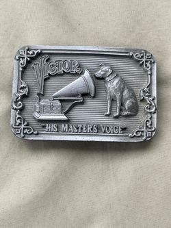 Vintage VICTOR His Master’s Voice Brass & Enamel Belt Buckle Buckles of America