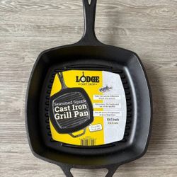 Lodge 10.5" Cast Iron Grill Pan Square Pre-Seasoned USA Made New