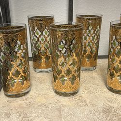 Vintage Culver Valencia highball glasses 22 karat gold six and a set