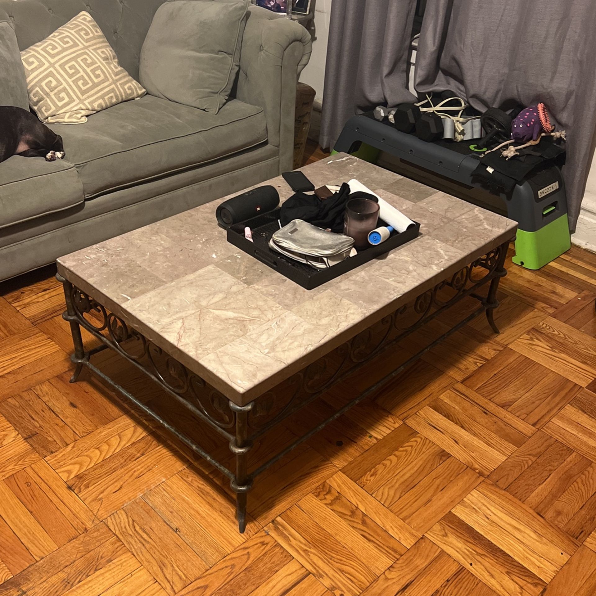 Large Real Marble And Iron Coffee Table