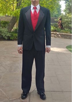 Men's black and red tuxedo