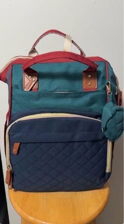 Teal Red Navy Blue Quilted Backpack