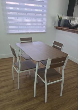 5-Piece Dining Table Set — Table + 4 Chairs, Wood Grain