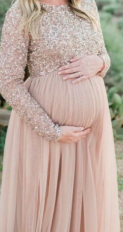 Long Sleeve Party Gown Photoshoot Maternity Baby Shower Maxi Dress × 1