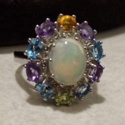 Eye-Catching 🆕In Box Genuine Ethiopian Opal Gemstone Ring 💍 SIZE 6!