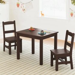 Curipeer Kids Table and 2 Chairs,Toddler Playroom Set,Wood,Espresso