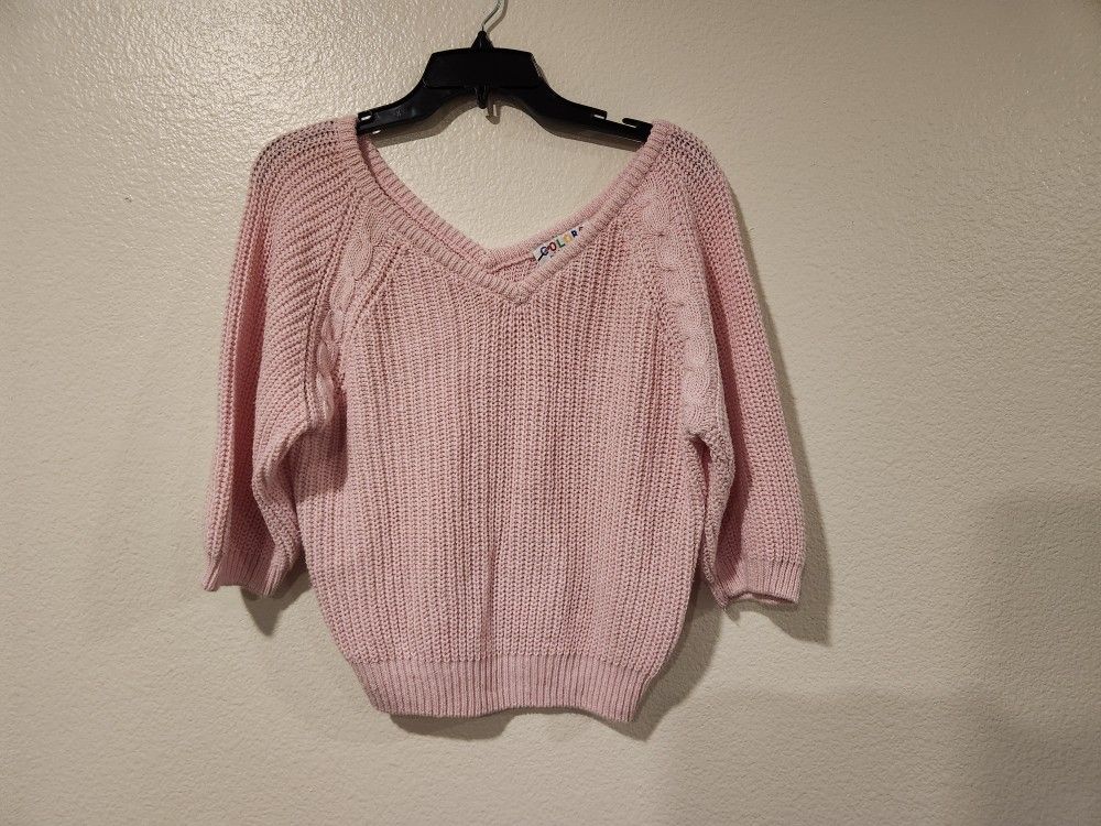 Women's Light Pink Vintage V Neck Sweater