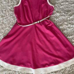 Pink Fit & Flare Used Sleeveless Dress. White trim and belt. Dress Barn Easter Business Casual