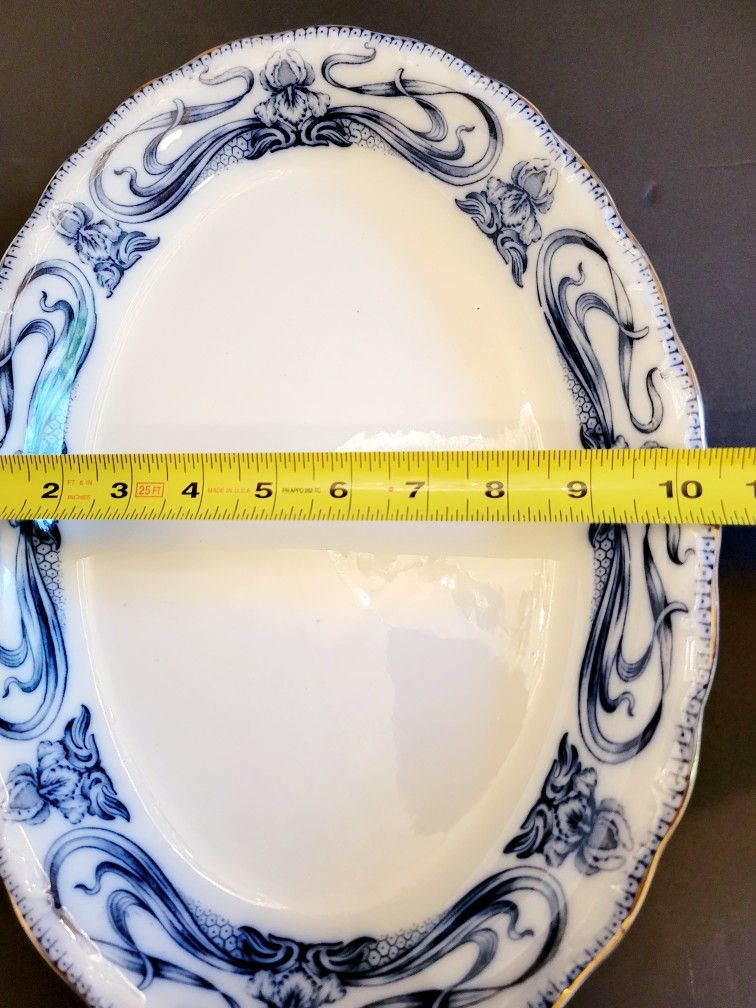 Antique C1905 Myott Son & Co England Platter Imperial Semi Porcelain Iris Flower Pattern