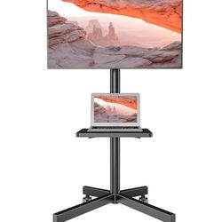 (8888-1) Mobile TV Stand for 23-60 Inch LCD LED Flat/Curved Panel Screen TVs, Rolling TV Cart Holds up to 88Lbs Portable Stand with Shelf Rollin