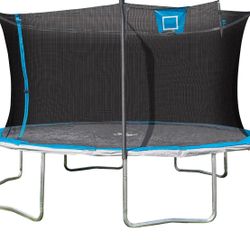 14’ Brand New In Box Trampoline With Safety Net & Basketball Hoop