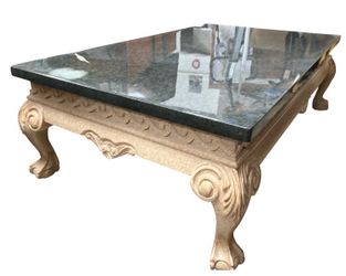 Ornate Coffee Table With Dark Green Marble-Look Top