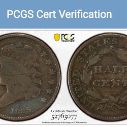 1835 Classic Head Half Cent PCGS Genuine Scratch G - Detail