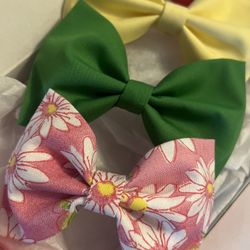 Set of 3 Hair Bows Girls Accessories Clips Fabric Toddlers Summer Pink Floral