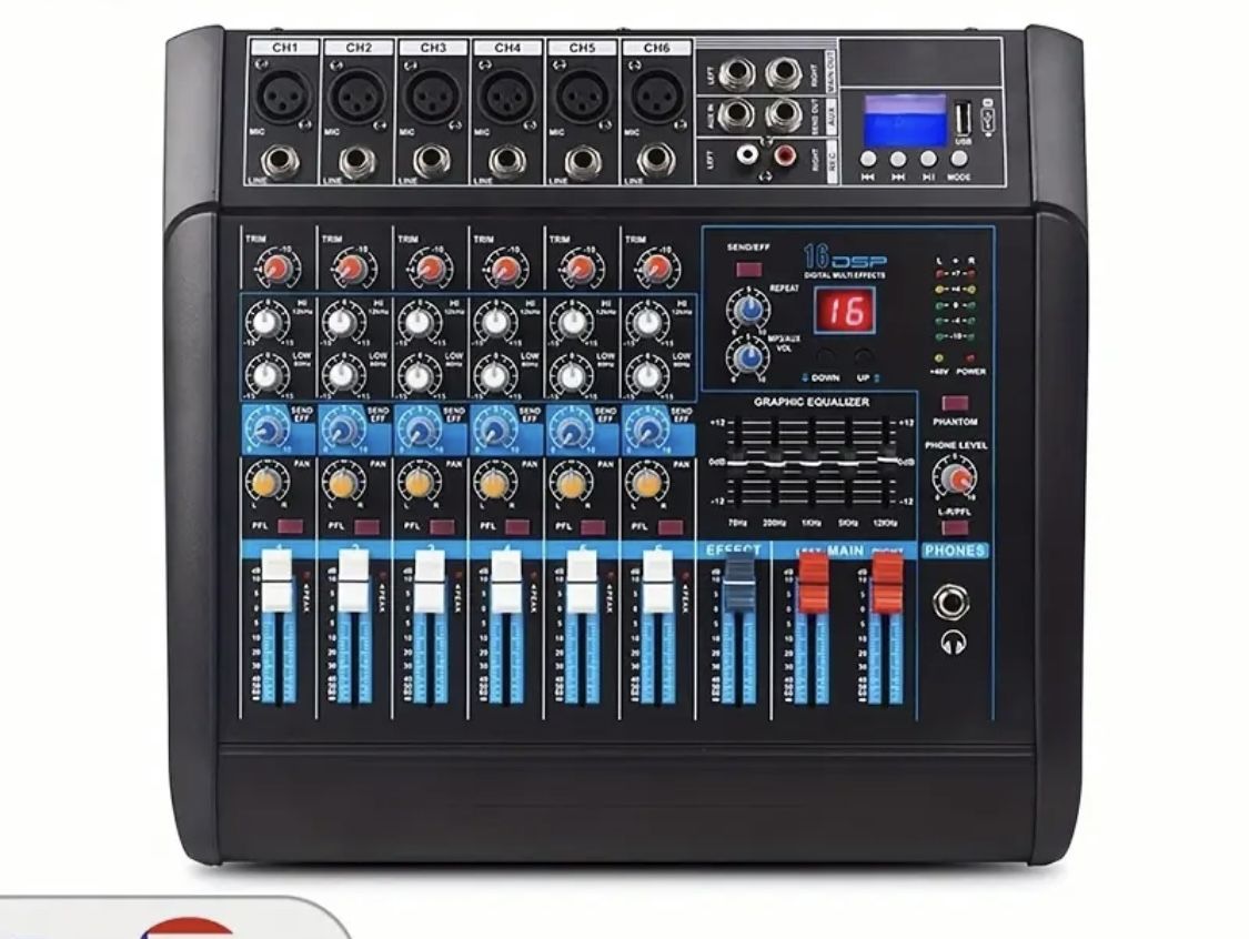 Powered Mixer 6ch With Digital Effect 450+450 Watts Rms
