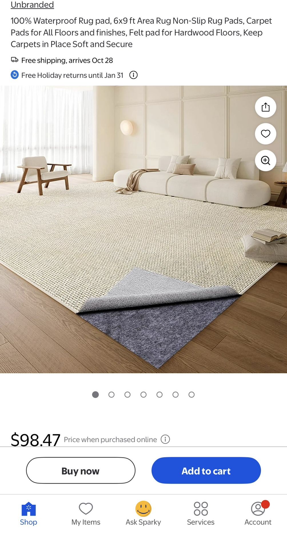 100% Waterproof Rug pad, 6x9 ft Area Rug Non-Slip Rug Pads, Carpet Pads for All Floors