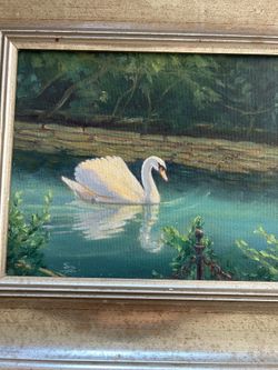 SWAN OIL PAINTING FRAMED $50