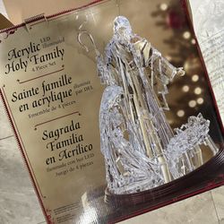 LED Lighted Acrylic Holy Family Nativity Scene on Mirror Christmas Decoration