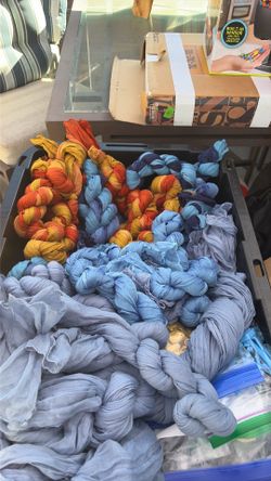 Table runners. Orange yellow blue baby blue