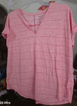 Pink Striped V-Neck T-Shirt - Size XXL
