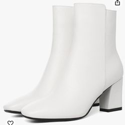 Womens High Chunky Heeled Zip Up Square Toe Ankle Booties Size 7