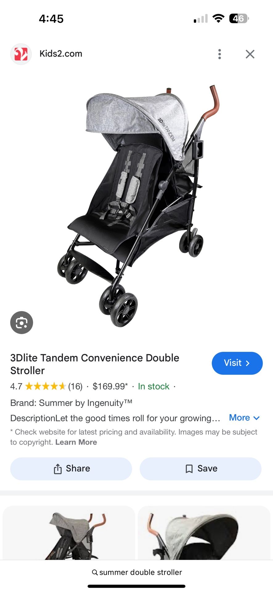 3Dlite Tandem Convenience Double Stroller