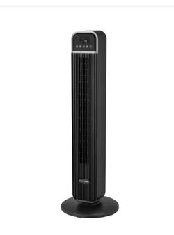 36 in. 4-Speed Oscillating Tower Fan in Black with Remote Control and Easy Carry Handle