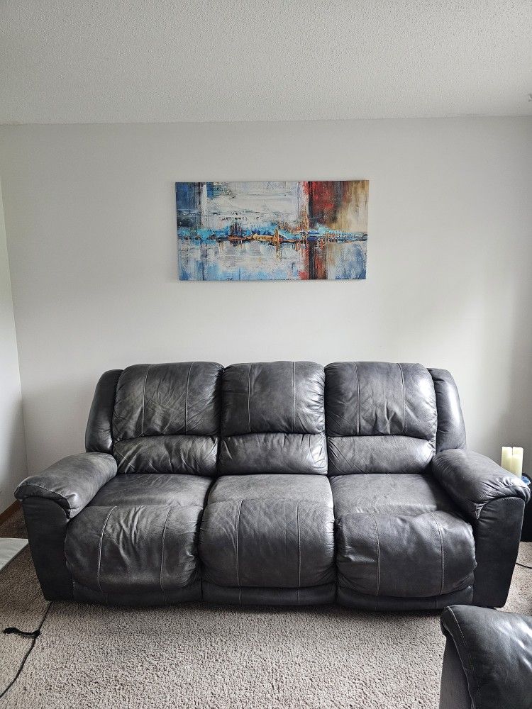 Gray Leather Recyling Sofa by Ashley