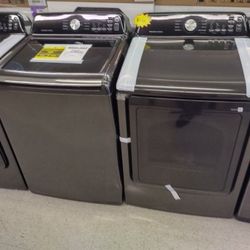 SAMSUNG WASHER AND DRYER DARK COLOR SET OPEN BOX