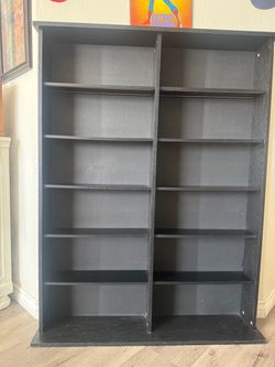 Black Double Bookcase with Adjustable Shelves