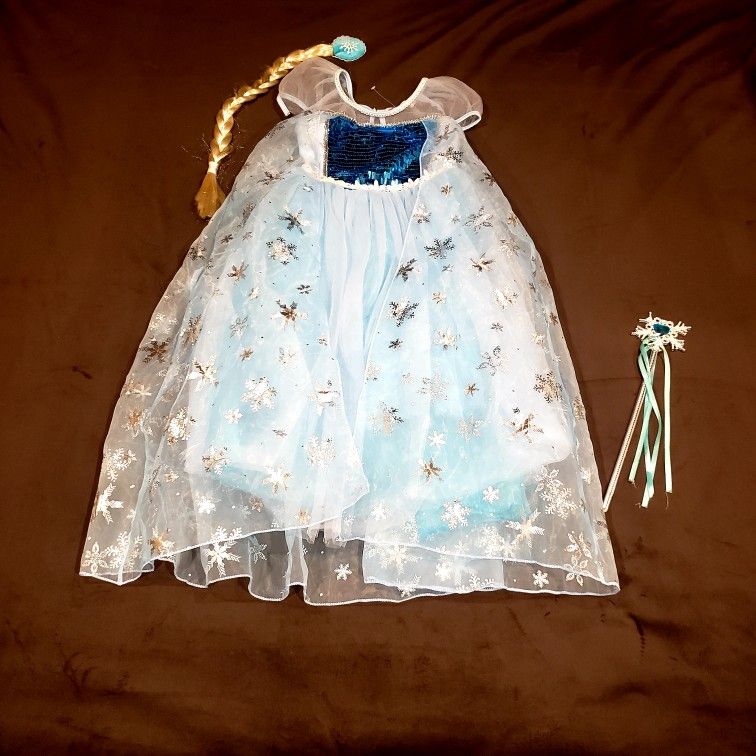 Frozen Elsa Dress, Wand , and Hair