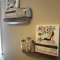 2 Beautiful Wooden & Metal Wall Shelves