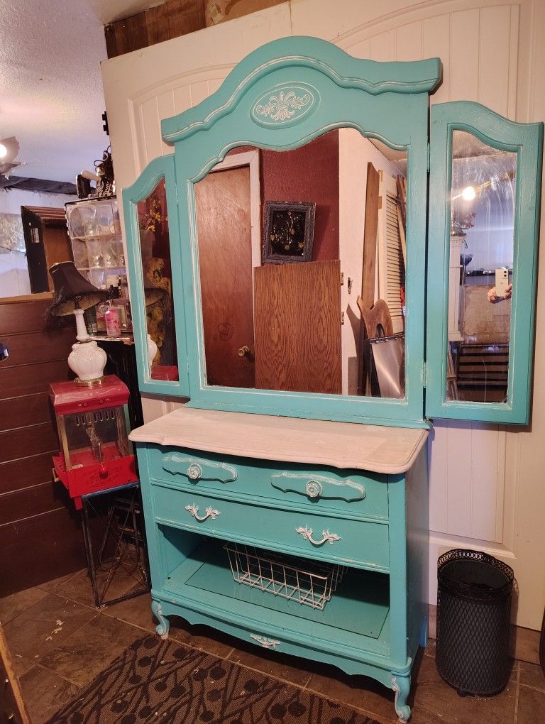 Absolutely Gorgeous Unique Antique Turquoise Mirrored Buffet Cabinet Only $75 We Can Deliver Can We Deliver