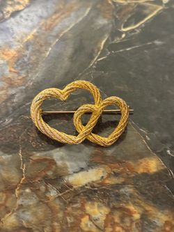 Gold Tone Double Heart Brooch Pin