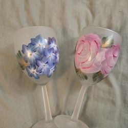Pair of Painted Frosted Glass Cups