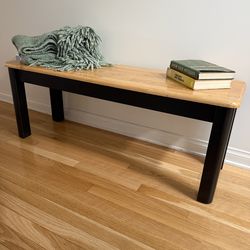 Refinished Solid Oak Entryway Console Bench - Satin Black Base, Walnut Top