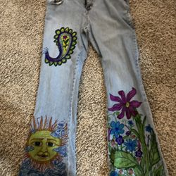 Jeans With Free Hand Art