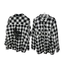 Hot Topic Womens Plaid Flannel Shirt 3X Black White Skull Metal