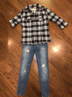 Girls Justice Brand Jeans and Arizona Brand Plaid Shirt- sz 12