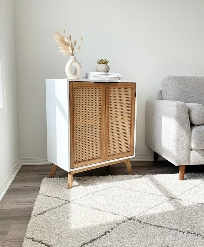 Boho Rattan Storage Cabinet Brand New in Box (Natural Bamboo Doors)